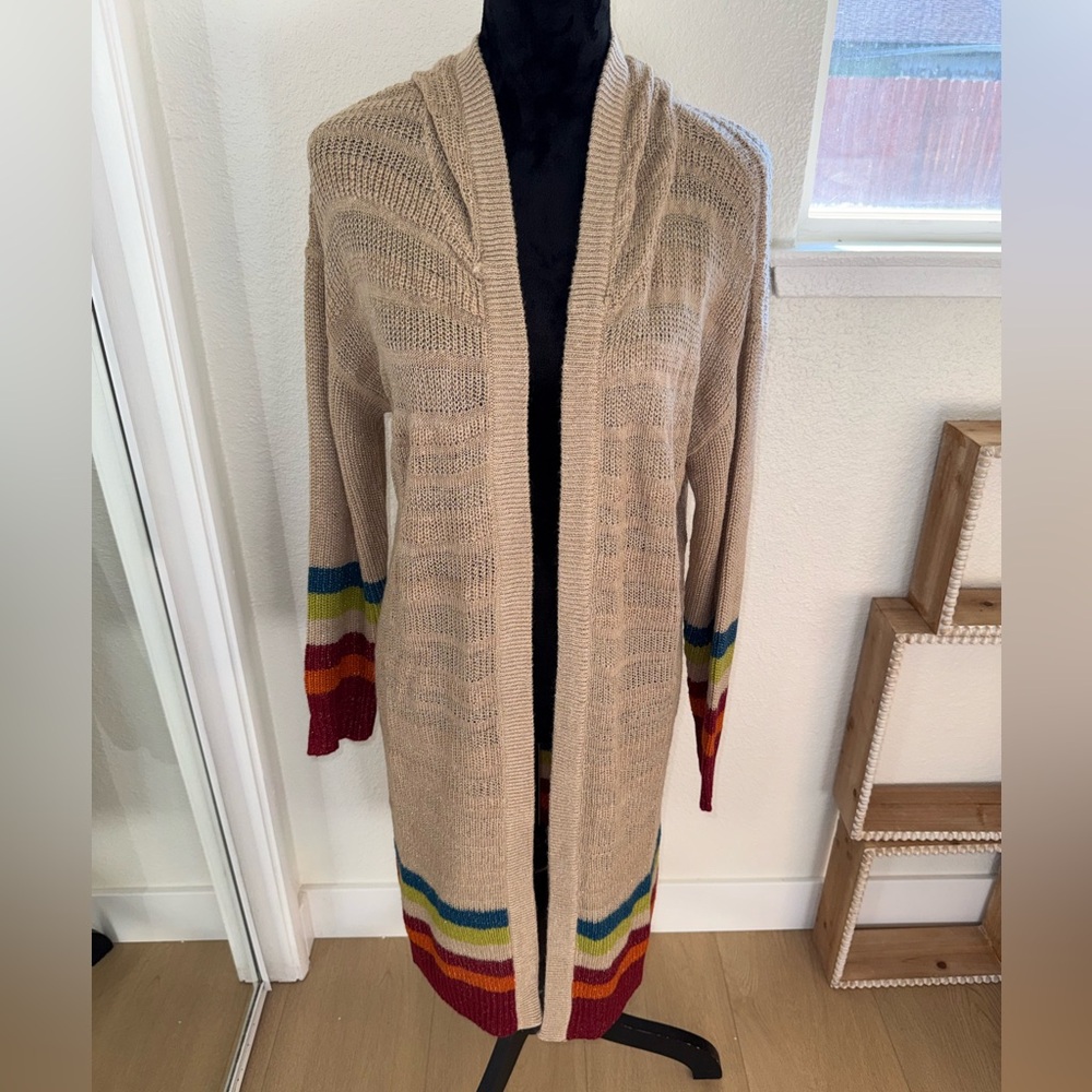 Matilda Jane Long Cardigan Sweater Duster Rainbow Stripe Open Knit NWT Size S